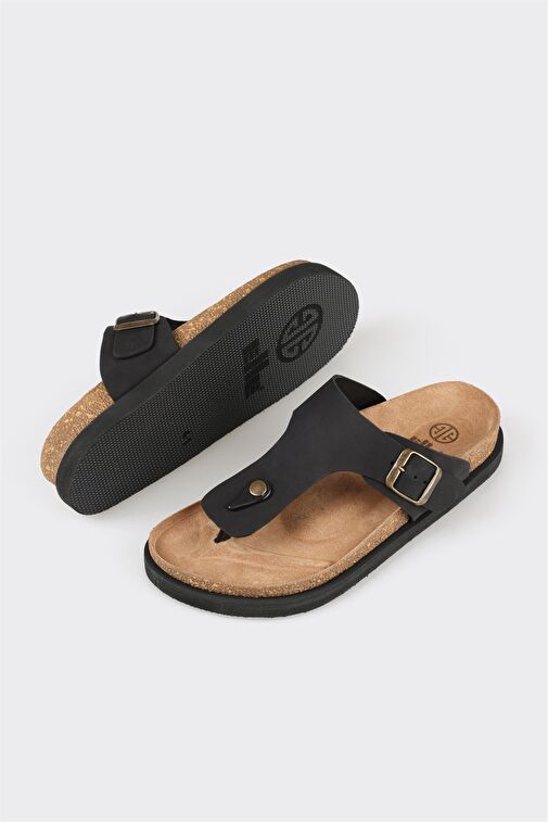 Siyah Deri Erkek Terlik - Görsel 5