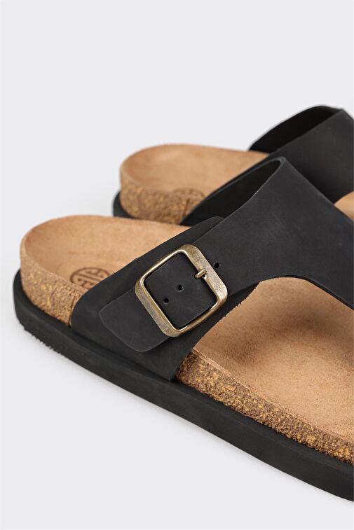 Siyah Deri Erkek Terlik - Görsel 6