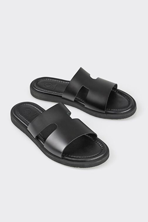 Siyah Deri Erkek Terlik - Görsel 3