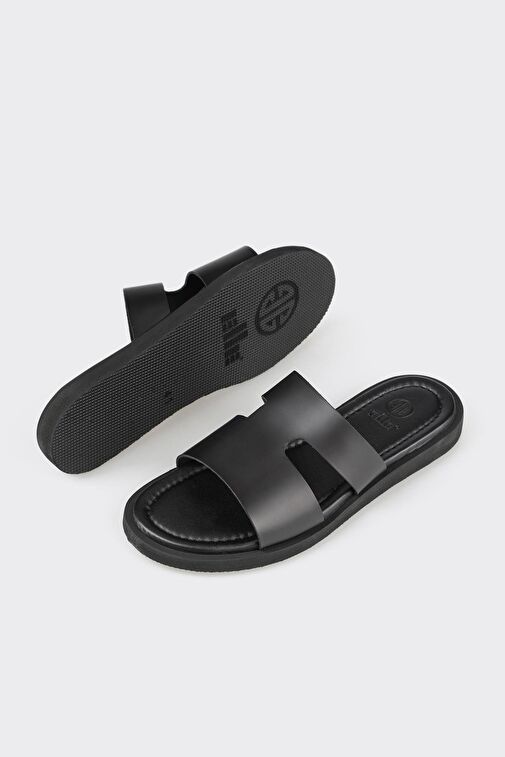 Siyah Deri Erkek Terlik - Görsel 4