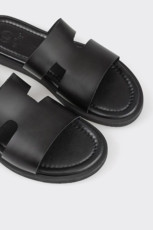 Siyah Deri Erkek Terlik - Görsel 6