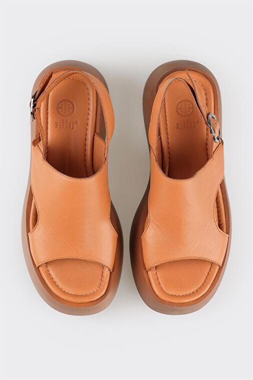 Taba Deri Kadın Dolgu Topuk Sandalet - Görsel 5