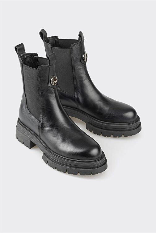 Siyah Deri Kadın Günlük Bot - Görsel 3