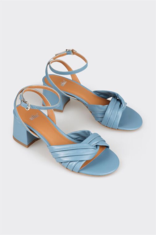 Mavi Deri Kadın Topuklu Sandalet - Görsel 3
