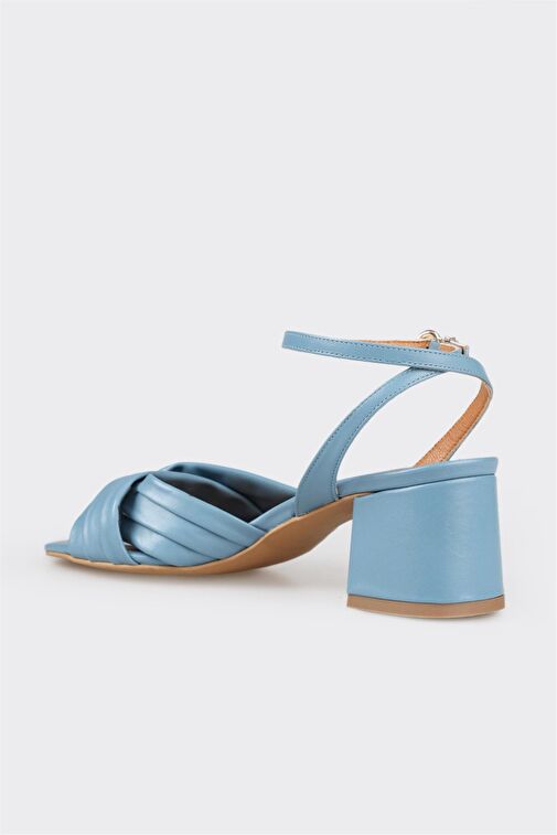 Mavi Deri Kadın Topuklu Sandalet - Görsel 4