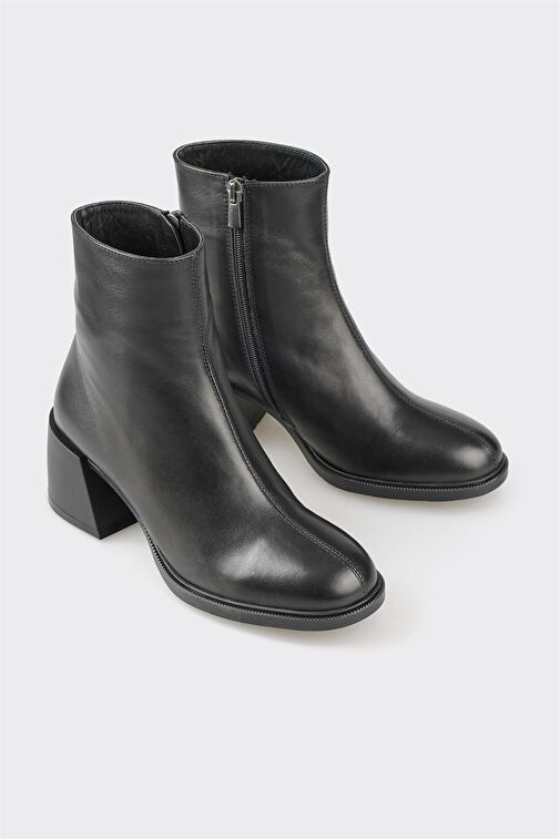 Siyah Deri Kadın Topuklu Bot - Görsel 3