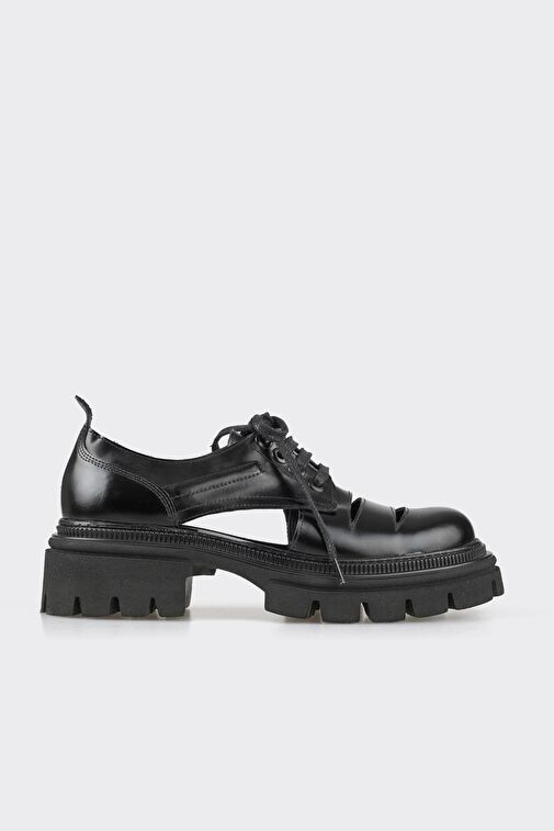 Siyah Deri Kadın Oxford - Görsel 2