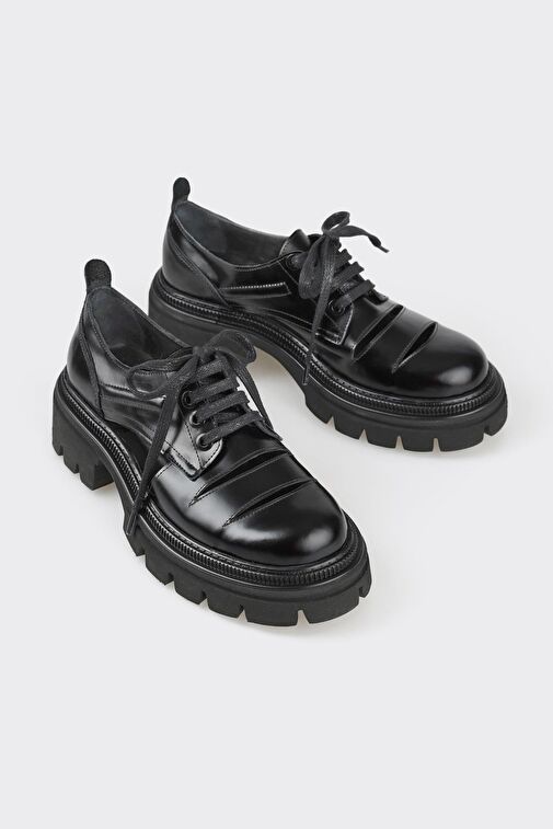 Siyah Deri Kadın Oxford - Görsel 3