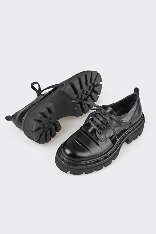 Siyah Deri Kadın Oxford - Görsel 4