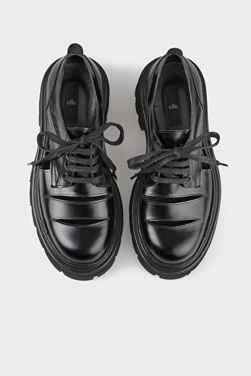 Siyah Deri Kadın Oxford - Görsel 5