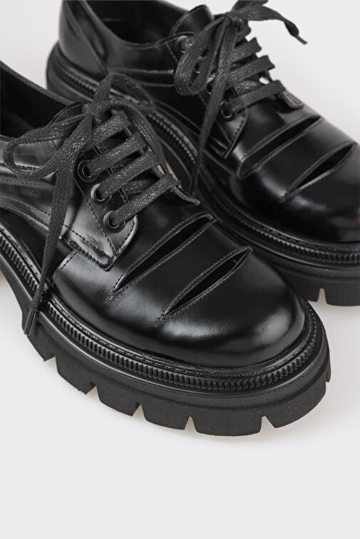 Siyah Deri Kadın Oxford - Görsel 6