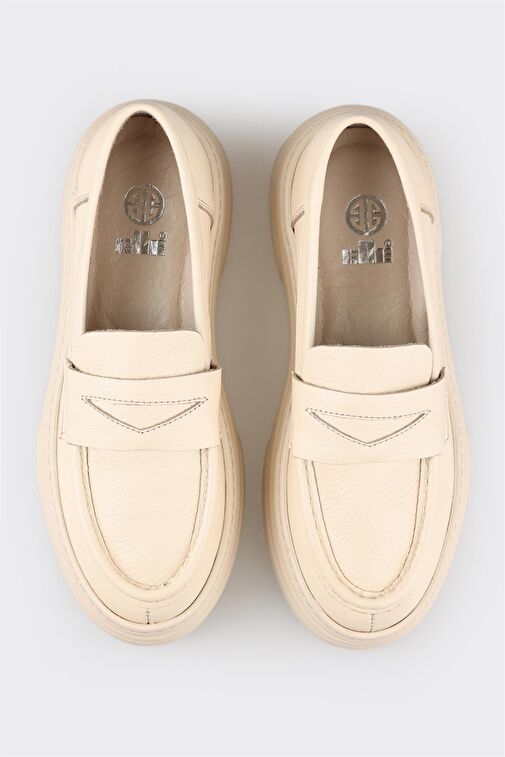 Ekru Deri Kadın Loafer - Görsel 5