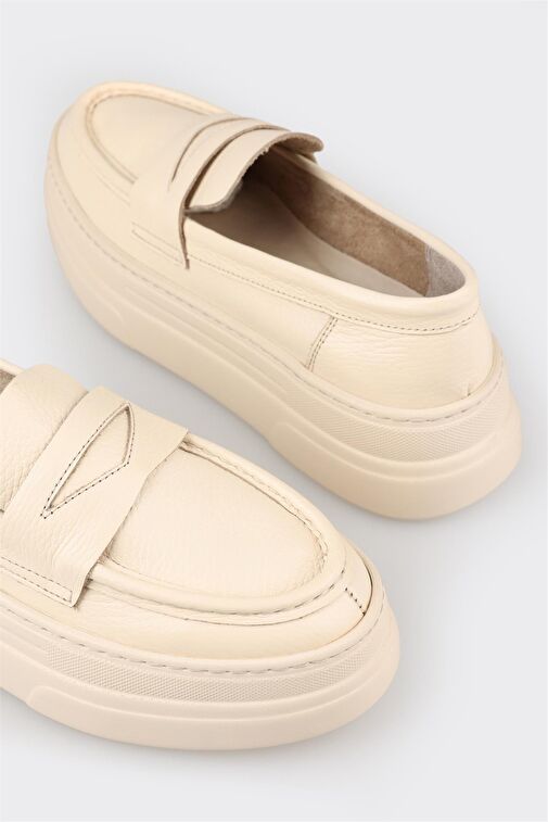 Ekru Deri Kadın Loafer - Görsel 6