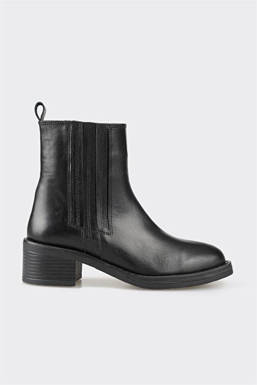 Siyah Deri Kadın Topuklu Bot - Görsel 2