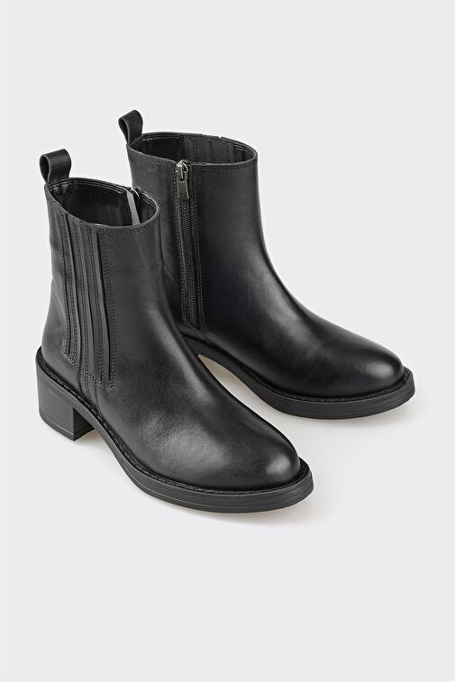 Siyah Deri Kadın Topuklu Bot - Görsel 4