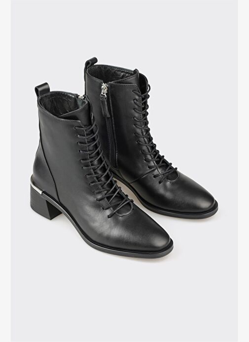 Siyah Deri Kadın Topuklu Bot - Görsel 3