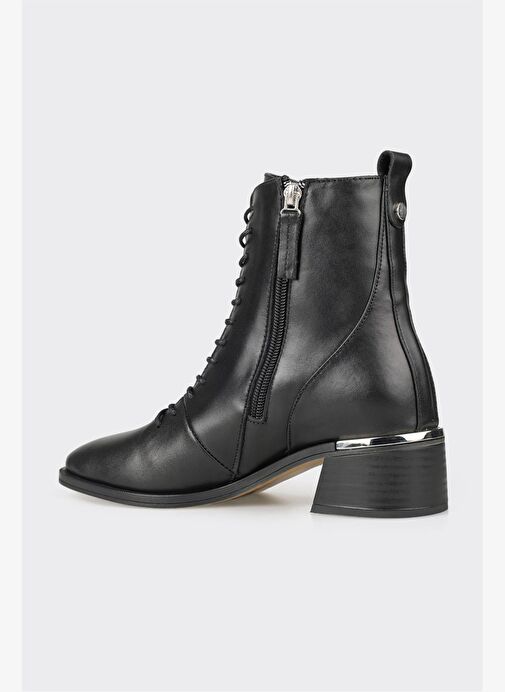 Siyah Deri Kadın Topuklu Bot - Görsel 4