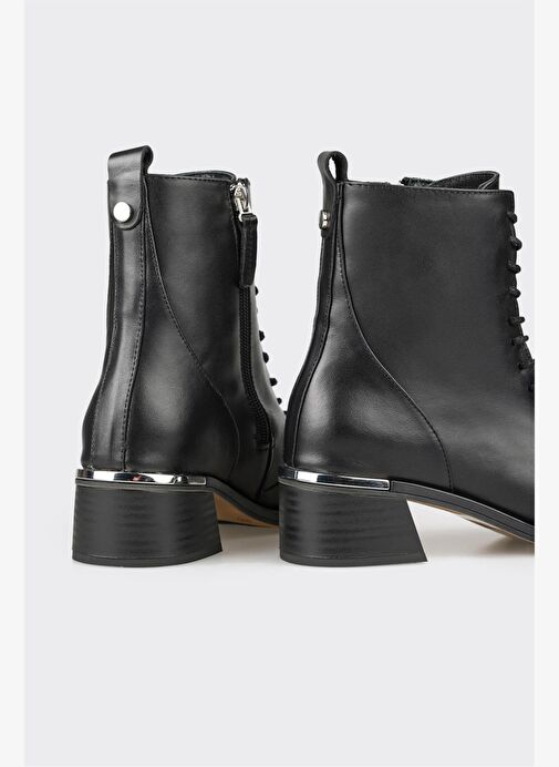 Siyah Deri Kadın Topuklu Bot - Görsel 5