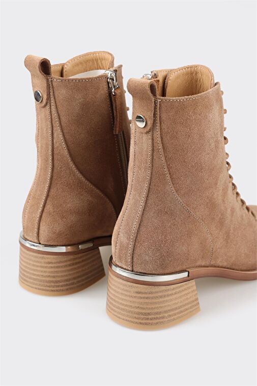 Taba Deri Kadın Topuklu Bot - Görsel 5