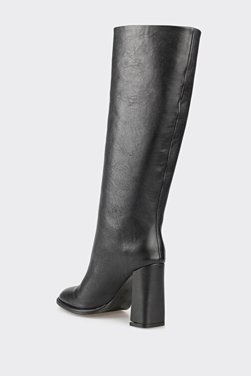 Siyah Deri Kadın Topuklu Çizme - Görsel 4