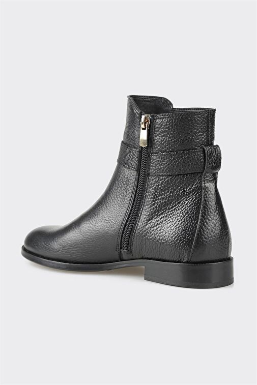 Siyah Deri Kadın Düz Bot - Görsel 4