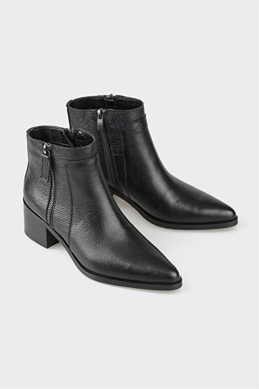 Siyah Deri Kadın Klasik Bot - Görsel 3