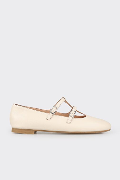 Ekru Deri Kadın Günlük Ayakkabı - Görsel 2