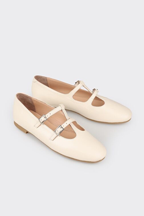 Ekru Deri Kadın Günlük Ayakkabı - Görsel 3