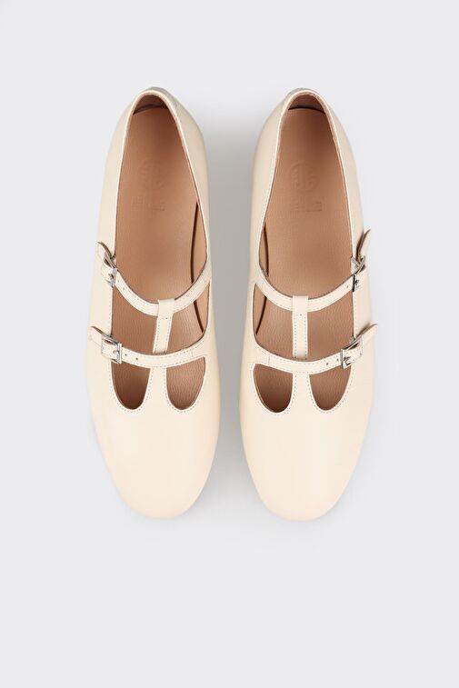 Ekru Deri Kadın Günlük Ayakkabı - Görsel 5
