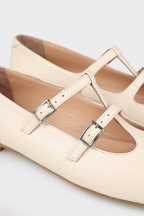 Ekru Deri Kadın Günlük Ayakkabı - Görsel 6