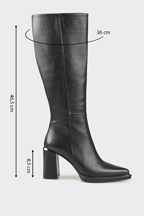 Siyah Deri Kadın Topuklu Çizme - Görsel 6