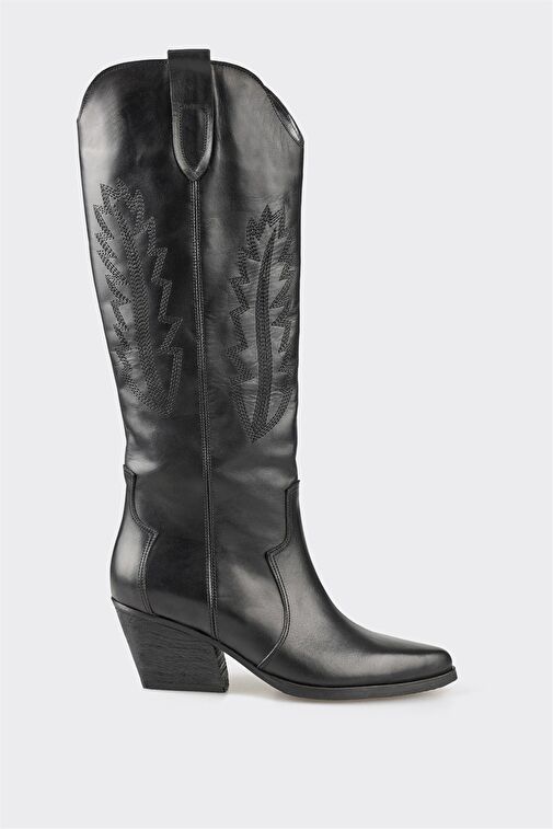 Elle Siyah Kadın Deri Kovboy Çizmesi MISCHA-1 - Görsel 2