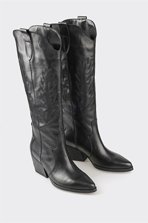 Elle Siyah Kadın Deri Kovboy Çizmesi MISCHA-1 - Görsel 3
