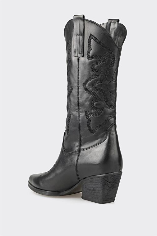 Siyah Deri Kadın Western Çizme - Görsel 3