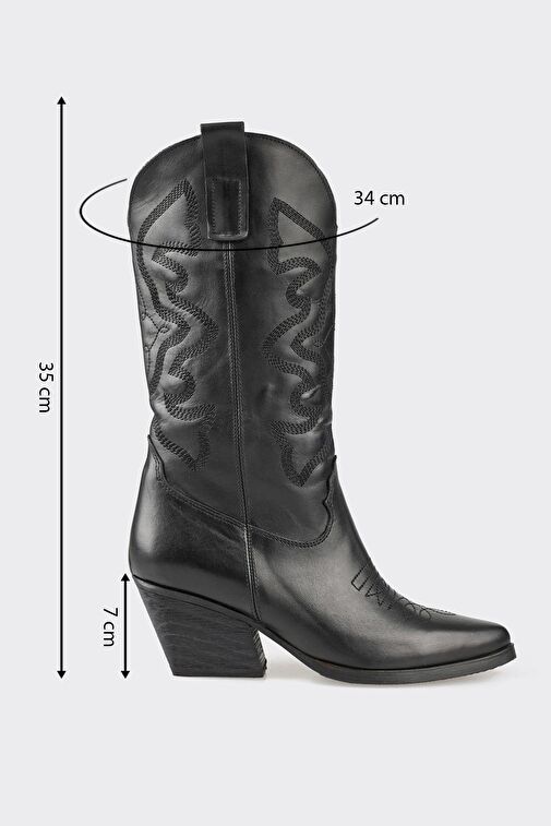Siyah Deri Kadın Western Çizme - Görsel 6