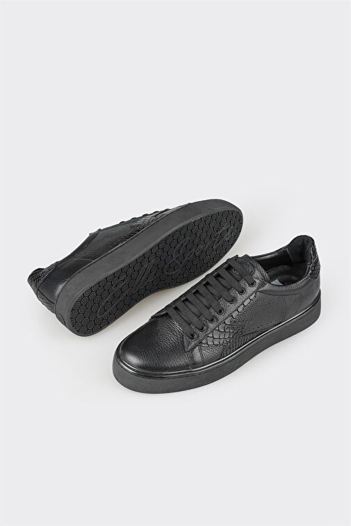 Siyah Deri Erkek Spor Ayakkabı - Görsel 4