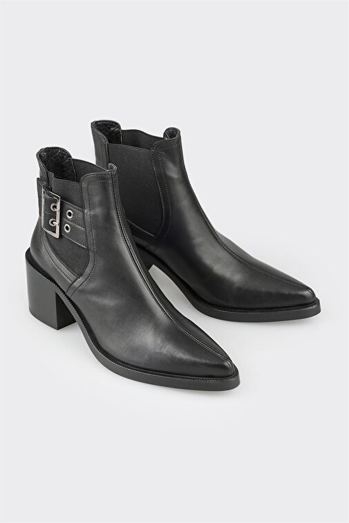 Siyah Deri Kadın Klasik Bot - Görsel 3