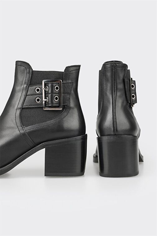 Siyah Deri Kadın Klasik Bot - Görsel 5