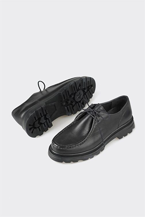 Siyah Deri Kadın Günlük Ayakkabı - Görsel 4