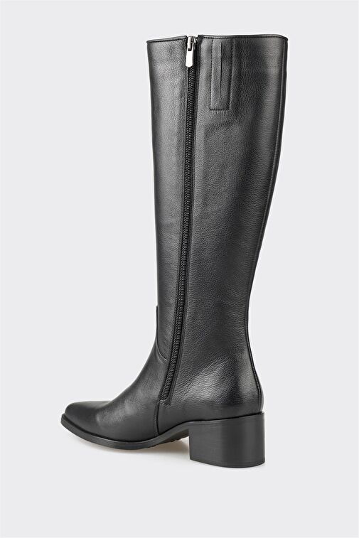 Siyah Deri Kadın Topuklu Çizme - Görsel 4