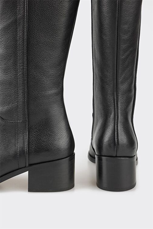Siyah Deri Kadın Topuklu Çizme - Görsel 5