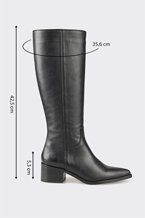 Siyah Deri Kadın Topuklu Çizme - Görsel 6
