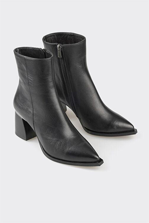 Siyah Deri Kadın Klasik Bot - Görsel 3