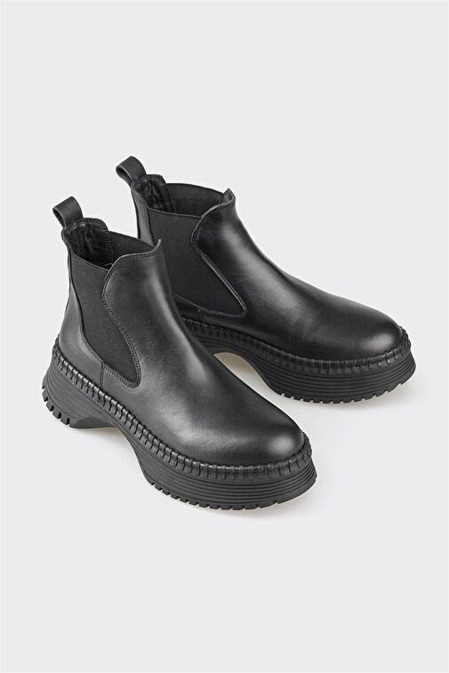 Siyah Deri Kadın Günlük Bot - Görsel 4