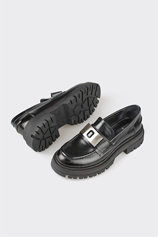 Siyah Deri Kadın Günlük Ayakkabı - Görsel 5