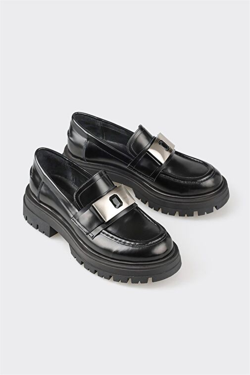 Siyah Deri Kadın Günlük Ayakkabı - Görsel 6