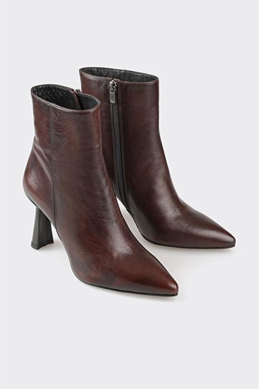 Kahve Deri Kadın Topuklu Bot - Görsel 3