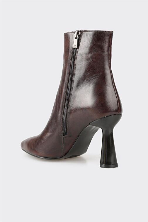 Kahve Deri Kadın Topuklu Bot - Görsel 4