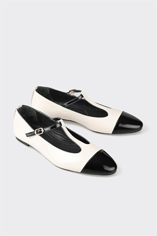 Elle Elle Ekru-Siyah Kadın Deri Babet HAFGAR | Boyner Ekru - 3. görsel