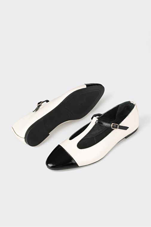 Elle Elle Ekru-Siyah Kadın Deri Babet HAFGAR | Boyner Ekru - 4. görsel